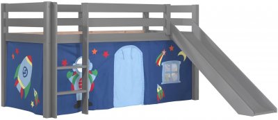 VIPACK Lit toboggan 90x200 cm avec tente astra pin massif gris Pino