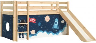 VIPACK Lit toboggan 90x200 cm avec tente astronaute pin massif clair Pino