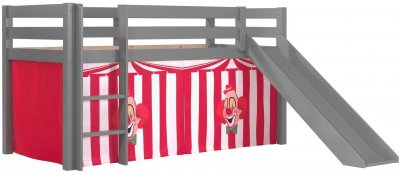 VIPACK Lit toboggan 90x200 cm avec tente clown pin massif gris Pino