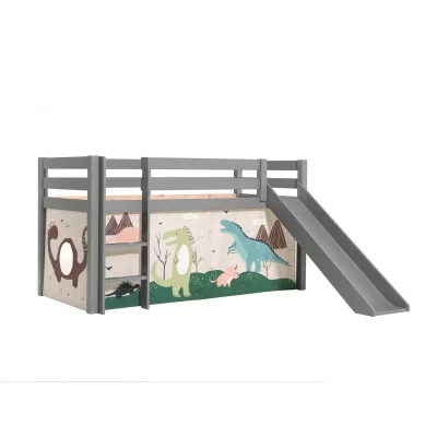 VIPACK Lit toboggan 90x200 cm avec tente dinosaure pin massif gris Pino