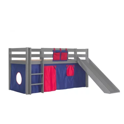 VIPACK Lit toboggan 90x200 cm avec tente domino pin massif gris Pino