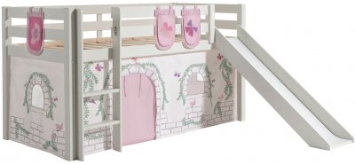 VIPACK Lit toboggan 90x200 cm avec tente et 3 pochettes contra pin massif blanc Pino
