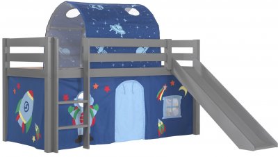 VIPACK Lit toboggan 90x200 cm avec tente et tunnel astra pin massif gris pino