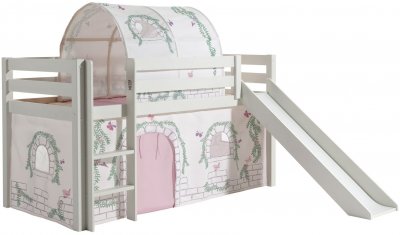 VIPACK Lit toboggan 90x200 cm avec tente et tunnel contra pin massif blanc Pino