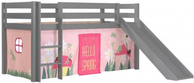 VIPACK Lit toboggan 90x200 cm avec tente printemps pin massif gris Pino