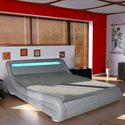 Lit WAVE 160x200 LEDS int&eacute;gr&eacute;es + 1 sommier / Gris 