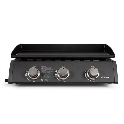 LIVOO  Plancha gaz 3 bruleurs, INOX, Noir DOC277N