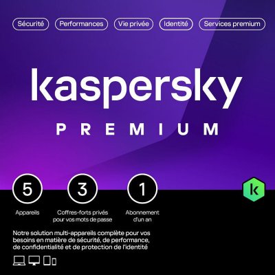 KASPERSKY Logiciel s&eacute;curit&eacute;  Antivirus Premium Bo&icirc;te - 1 An / 5 PC