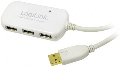 LOGILINK  UA0108 Hub USB 2.0 avec C&acirc;ble r&eacute;p&eacute;teur 4 Ports 12 m Blanc