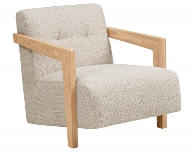 BEST MOBILIER Lola - fauteuil en tissu textur&eacute; - accoudoirs en ch&ecirc;ne massif FSC 100% - Beige