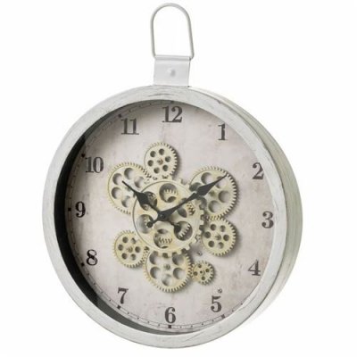 Lola Home Horloge Industrielle en m&eacute;tal Blanc Cristal 50x6x38 cm