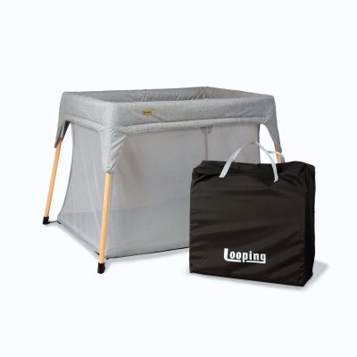 LOOPING  Lit Parapluie de Voyage   Pliage Compact, Pieds Bois, Tissu Recycl&eacute;, Parc Bebe Pliable