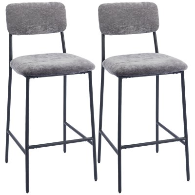 Lot 2 tabourets de bar assise large dossier haut tissu chenille gris