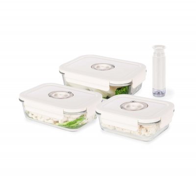 COMPACTOR Lot 3 Bo&icirc;tes Alimentaires Sous Vide En Verre + Pompe + Dateur