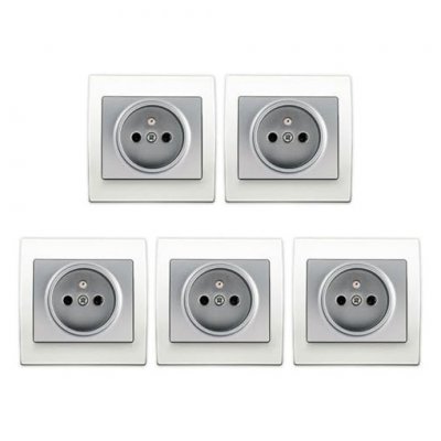 SIEMENS Lot 5 Prise 2P+T Silver Delta Iris + Plaque basic Blanc 