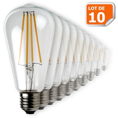 LAMPESECOENERGIE Lot de 10 Ampoules Led Filament ST64 Style Edison Teardrop 7 watt (eq.52 watt) Culot E27