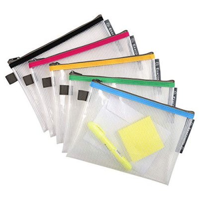 EXACOMPTA Lot de 10 Pochette EVA transparente, format A5, fermeture zipp&eacute;e coloris assortis