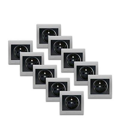 SIEMENS Lot de 10 Prises 2P+T Anthracite Delta Iris + Plaques basic Silver-