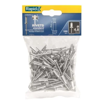 RAPID Lot de 100 rivets aluminium Diam.4.8 x H.16 mm 