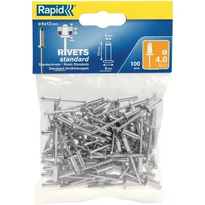 RAPID Lot de 100 rivets aluminium Diam.4 x H.12 mm - 