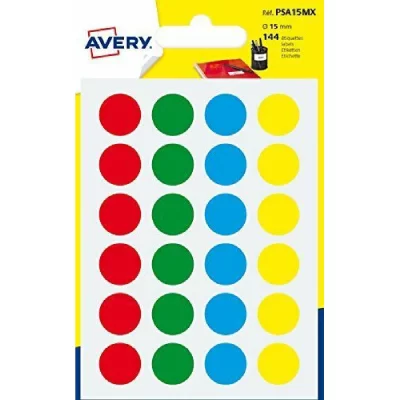 AVERY Lot de 144 pastilles de couleurs -  - 15 mm de diam&egrave;tre - Assorti