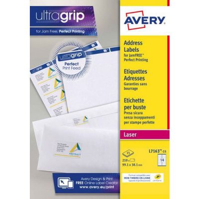 AVERY Lot De 15 Feuilles D'&eacute;tiquettes D'enveloppe Blanches Pour Imprimantes Laser 99,1x38,1 Mm .
