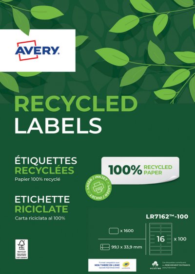 AVERY Lot De 1600 &Eacute;tiquettes Laser 991x 339 Mm Recyclees
