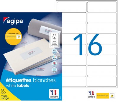 AGIPA Lot de 1600 &eacute;tiquettes multi-usage -  - 99,1 x 33,9 mm - Blanc