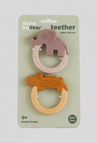 DONE BY DEER Lot de 2 anneaux de dentition Deer friends moutarde et rose