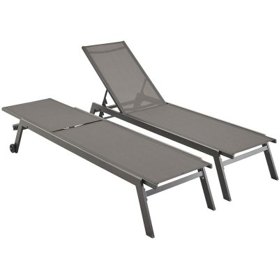 SWEEEK Lot de 2 bains de soleil en aluminium et textil&egrave;ne gris fonc&eacute;