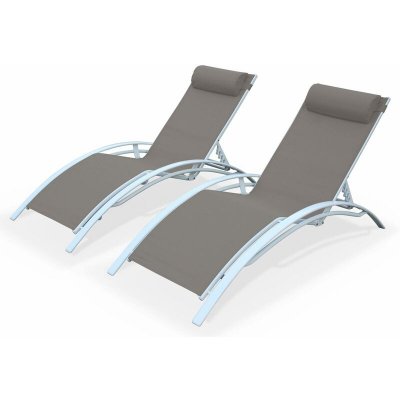 SWEEEK Lot de 2 bains de soleil en aluminium et textil&egrave;ne taupe