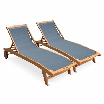 SWEEEK Lot de 2 bains de soleil en bois eucalyptus anthracite