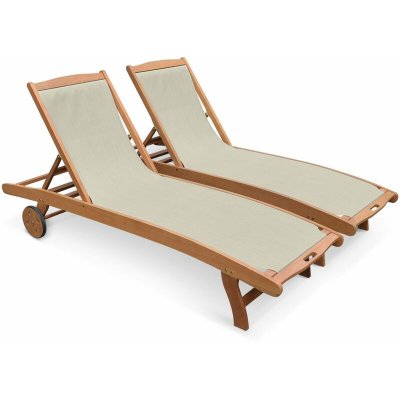 SWEEEK Lot de 2 bains de soleil en bois eucalyptus gris taupe