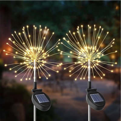 LUMISKY Lot de 2 balises solaires d&eacute;coratives &agrave; planter led 2x fireworks spike H97cm