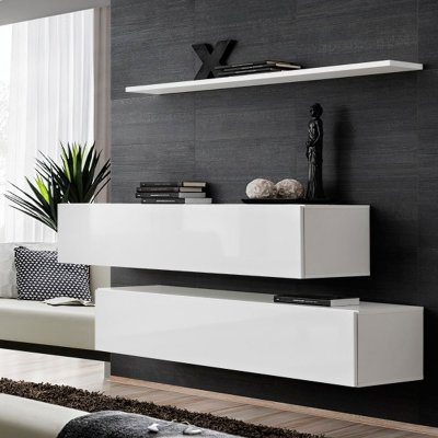 PARIS PRIX Lot de 2 bancs muraux & &eacute;tag&egrave;re ""switch sbii"" 130cm blanc