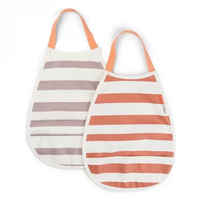 DONE BY DEER Lot de 2 bavoirs &eacute;lastiques Stripes Papaye et rose