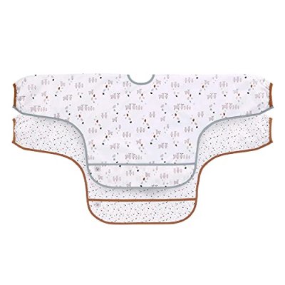 LASSIG Lot de 2 bavoirs manches longues avec poche Tiny Farmer Mouton bleu