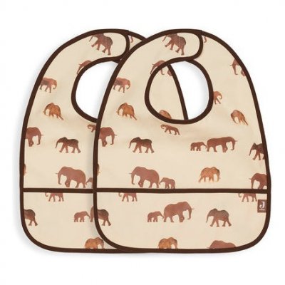 JOLLEIN Lot de 2 bavoirs waterproof Savannah &eacute;l&eacute;phant