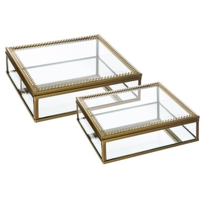PARIS PRIX Lot de 2 Bo&icirc;te &agrave; Bijoux en Verre et M&eacute;tal dor&eacute; - Dor&eacute; - Atmosphera
