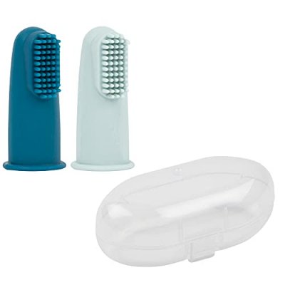 NATTOU Lot de 2 brosses &agrave; dents &agrave; doigt bleu + &eacute;tui de protection