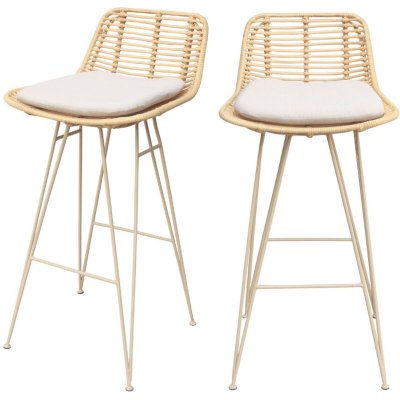 Lot de 2 chaises de bar design en rotin pieds beige h67cm - naturel