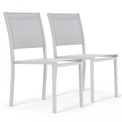 OVIALA Lot de 2 chaises de jardin aluminium et textil&egrave;ne blanc - Blanc