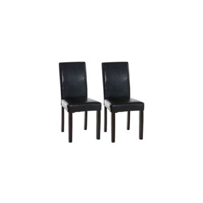 Lot de 2 Chaises de salle &agrave; manger Ina similicuir avec pieds en Bois noir Marron fonc&eacute;