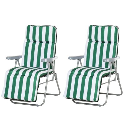 OUTSUNNY Lot de 2 chaises longues pliables vert blanc