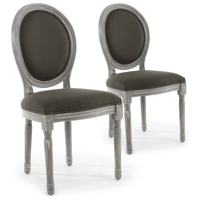 Lot De 2 Chaises M&eacute;daillon Bois Gris Patin&eacute; & Tissu Gris VINCI