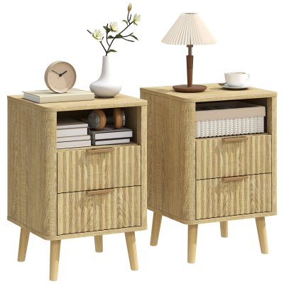 Lot De 2 Chevets 2 Tiroirs Niche Effet Bois