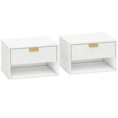 Lot De 2 Chevets Flottants Design Blanc Dor&eacute;