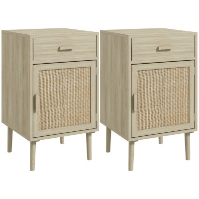 Lot De 2 Chevets Style Cosy Cannage Rotin Effet Bois Clair