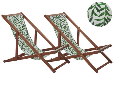 BELIANI Lot de 2 chiliennes en bois d'acacia clair avec toile motif feuillage