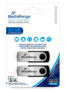 MEDIARANGE Lot de 2 Cl&eacute;s USB 32Go Flexi Flash Drive 15MB/S USB 2.0 - MR911-2